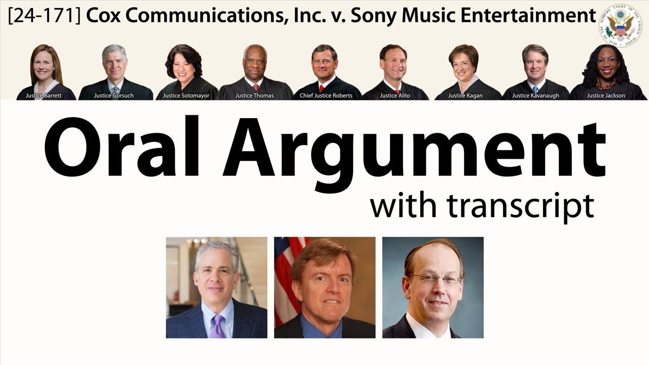 Oral Argument on turning off the internet of torrenters: Cox Communications v. Sony