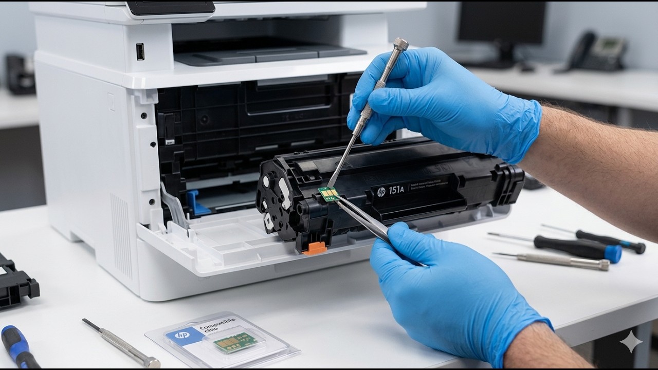 Как использовать принтер HP LaserJet Pro 4103dw/fdn без чипа.Устранение проблемы низкого уровня чипа