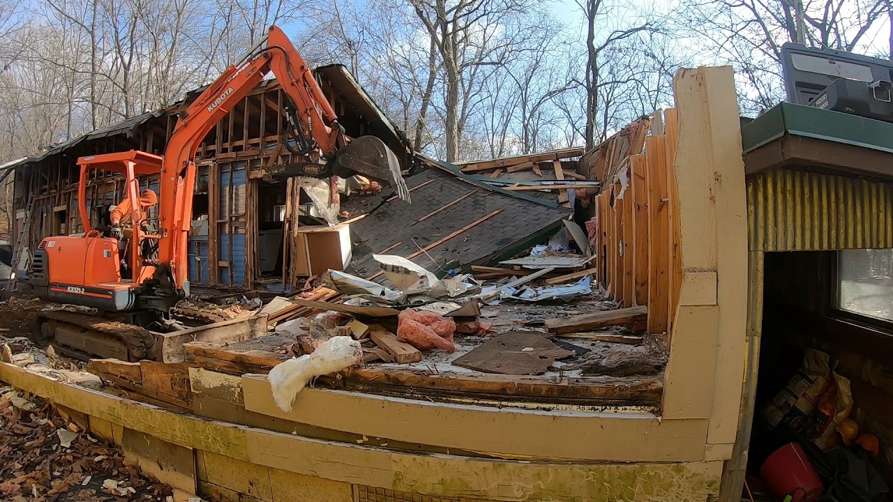 Finishing the house demo with mini excavator Kubota KX 121-2