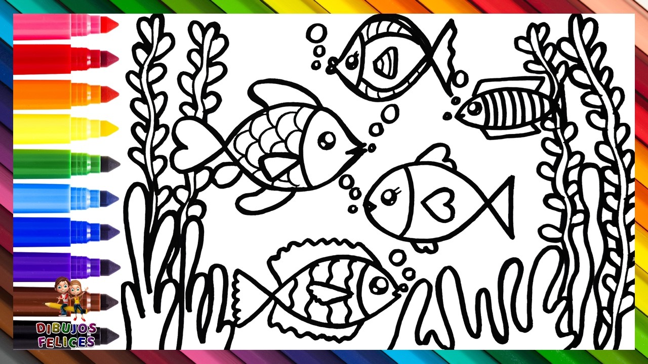 Dibuja Y Colorea Un Paisaje Debajo Del Mar Con Lindos Peces 🐠🐟🐡🌊🌈 Dibujos Para Niños