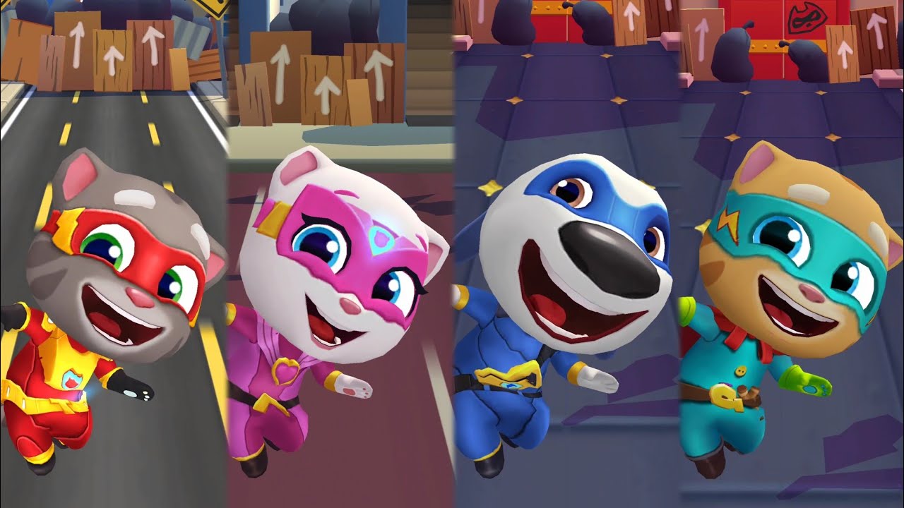 Talking Tom Hero Dash Super Tom Vs Super Angela Vs Super Hank Vs Super Ginger Gameplay