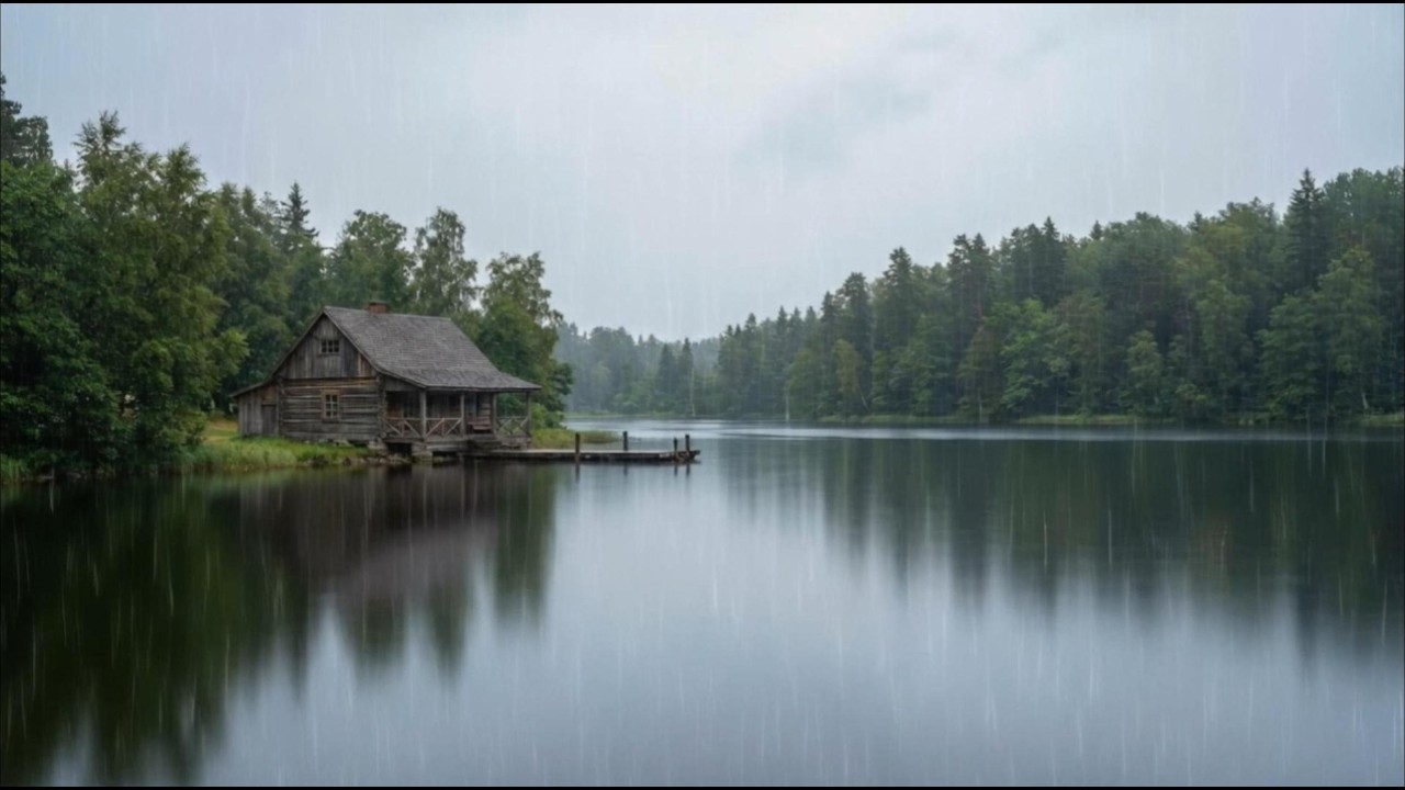 Rest and Sleep by a Rainy Lakeside Cabin