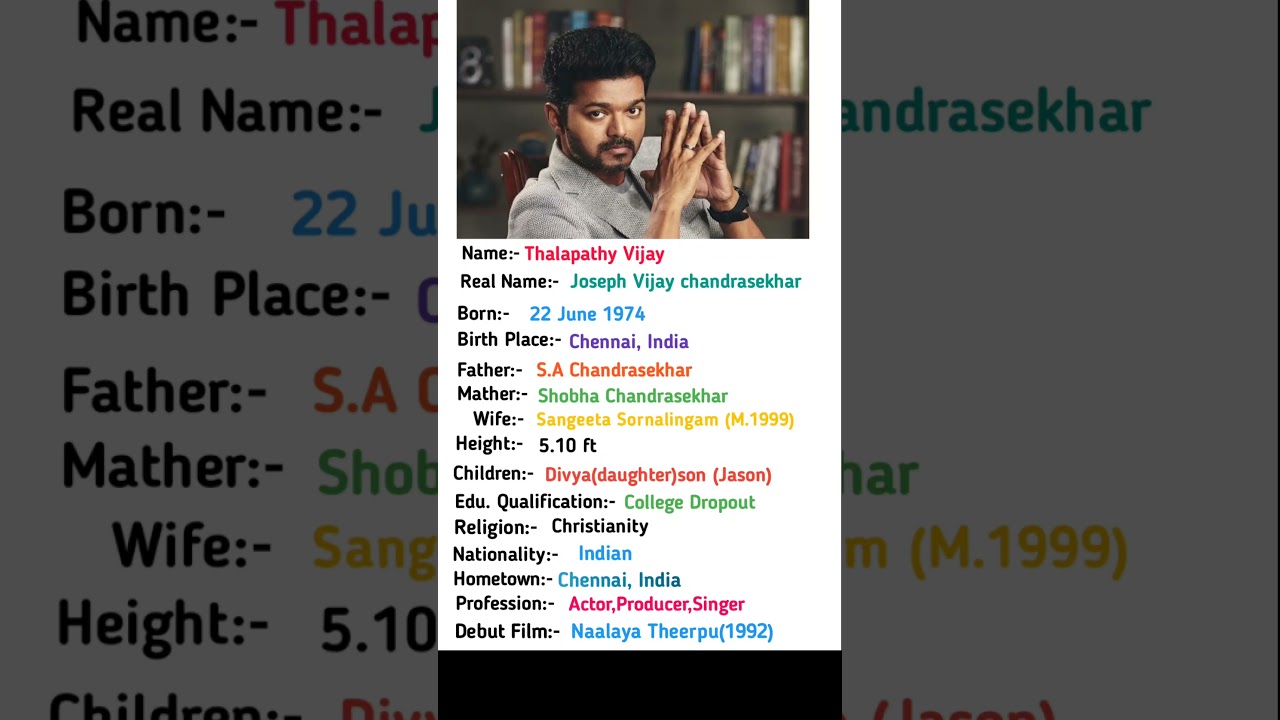 Thalapathy Vijay Biography||#shortsvideo #youtubeshorts #thalapathyvijay