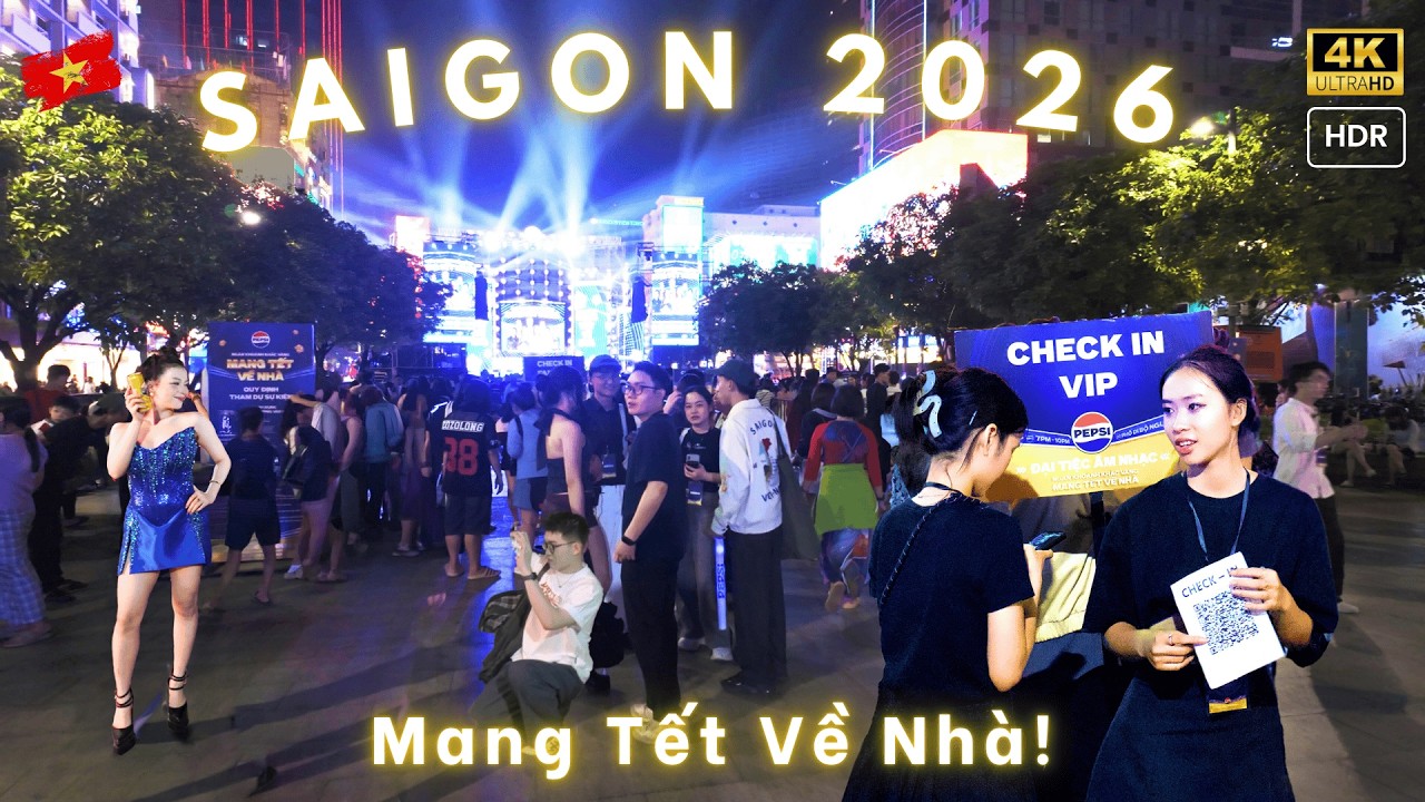 SAIGON 2026 Mega Pre-Tet Street Event! 🇻🇳 Nguyen Hue Night Walk [4K HDR] Vietnam Walking Tour Pepsi