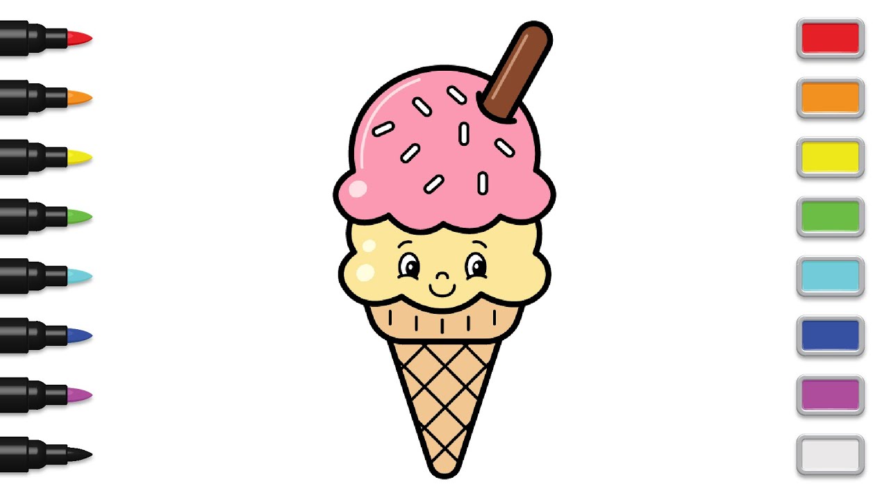 How to draw cute ice cream step by step and color