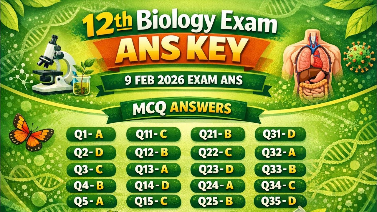 12th Biology Exam Ans key 9 Feb 2026