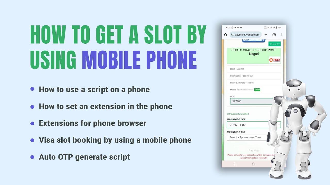 How to get a slot by using a Mobile phone | Auto OTP | Indian Visa