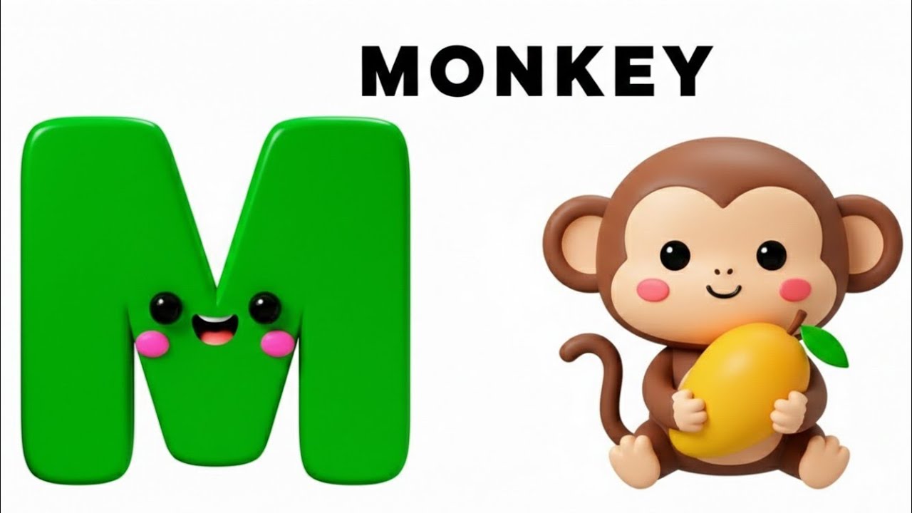 M is for Monkey, 🐒 and M is for Mango, 🥭 | ABC Alphabet for Kids | Phonics Song