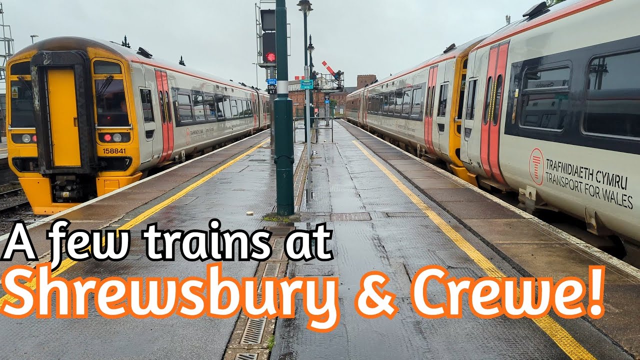 2 class 158s leaving Shrewsbury at once! (Trains at Shrewsbury & Crewe)