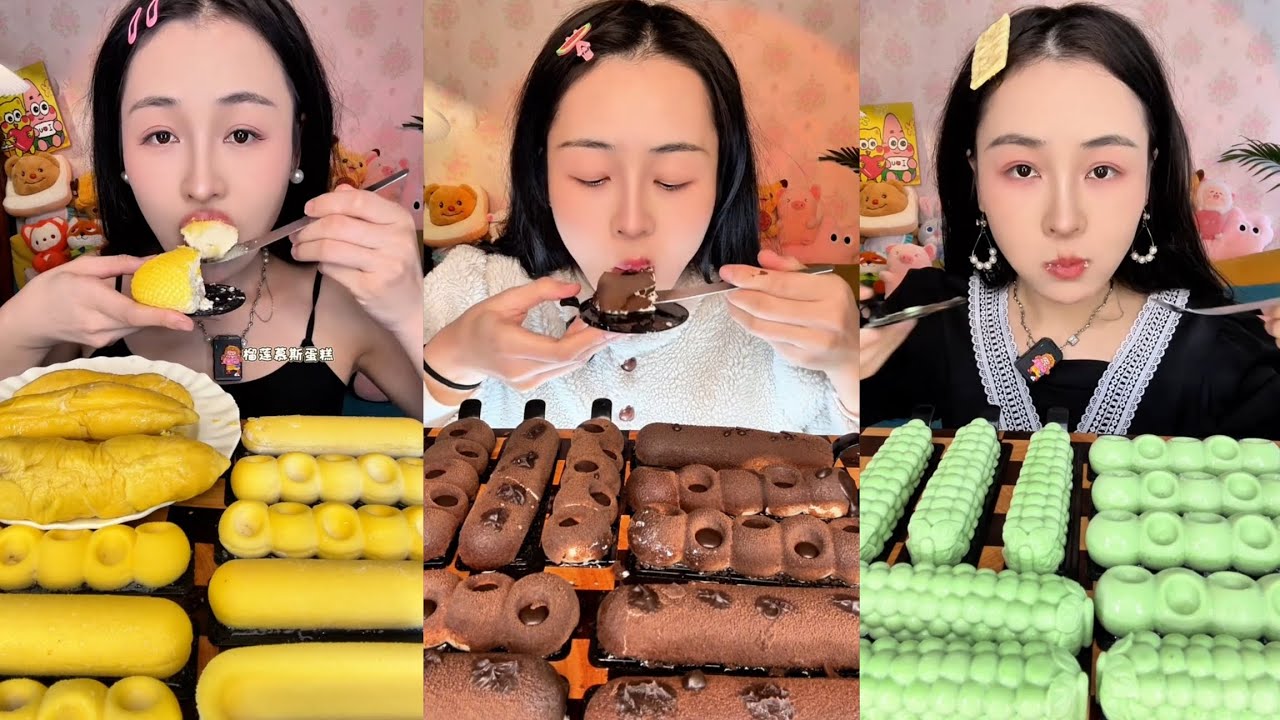 Eating Colorful Desserts, Soft Cakes & Chocolate Treats No Talking Eating ASMR MUKBANG
