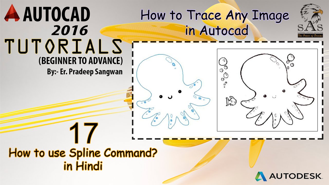Autocad 2016 - Tutorial for Beginners : 17. How to use Spline Command | Trace Image