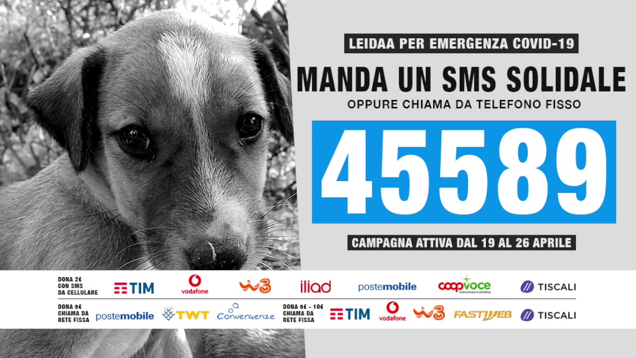&ldquo;LEIDAA PER EMERGENZA COVID-19&rdquo;, SOSTIENICI CON UN SMS O UNA CHIAMATA AL 45589