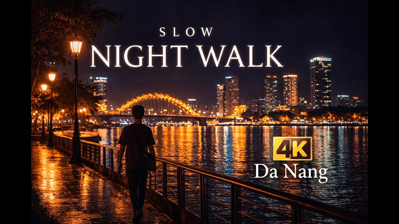 Da Nang Night Walk 🌙 Slow Riverfront Ambience in Da Nang | 4K | No talk