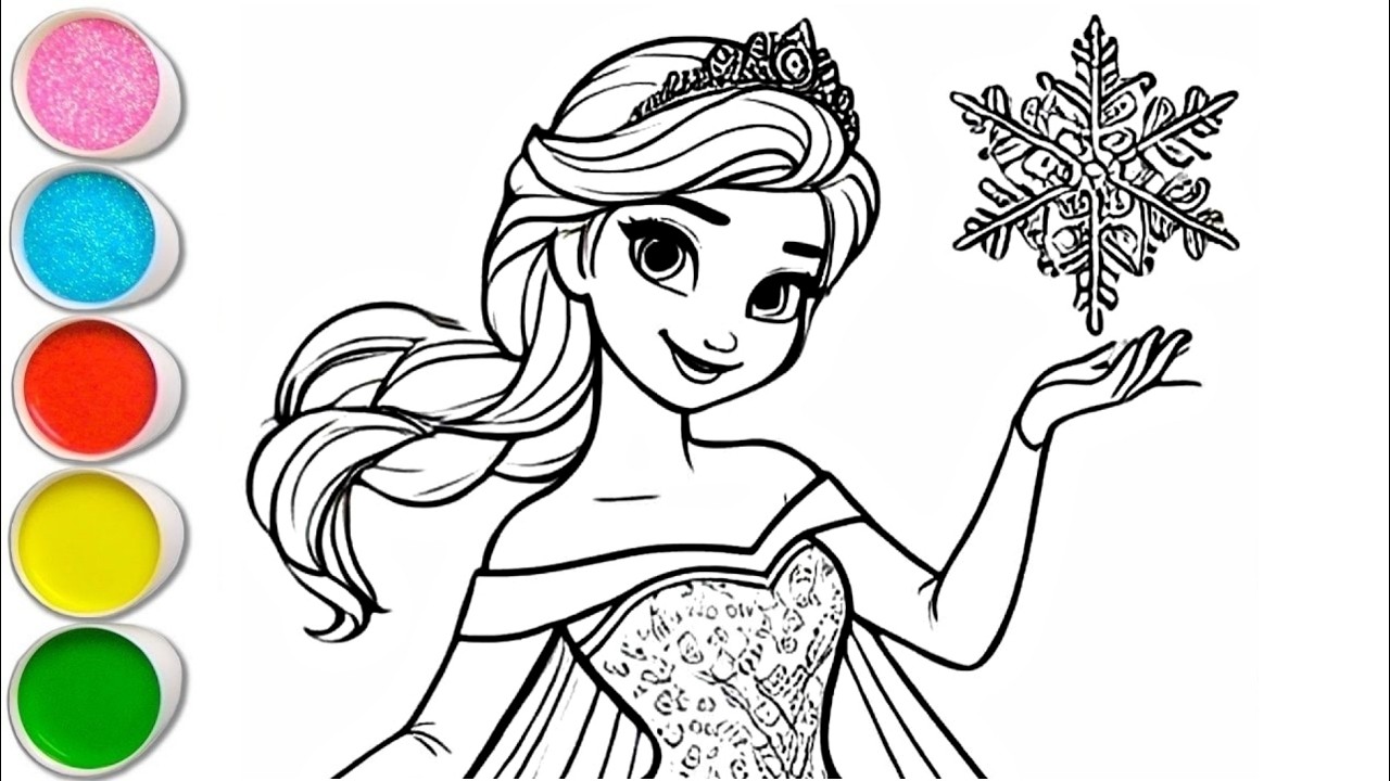 Cute Elsa Drawing for Kids, Painting & Coloring for Kids | Let's Draw Together