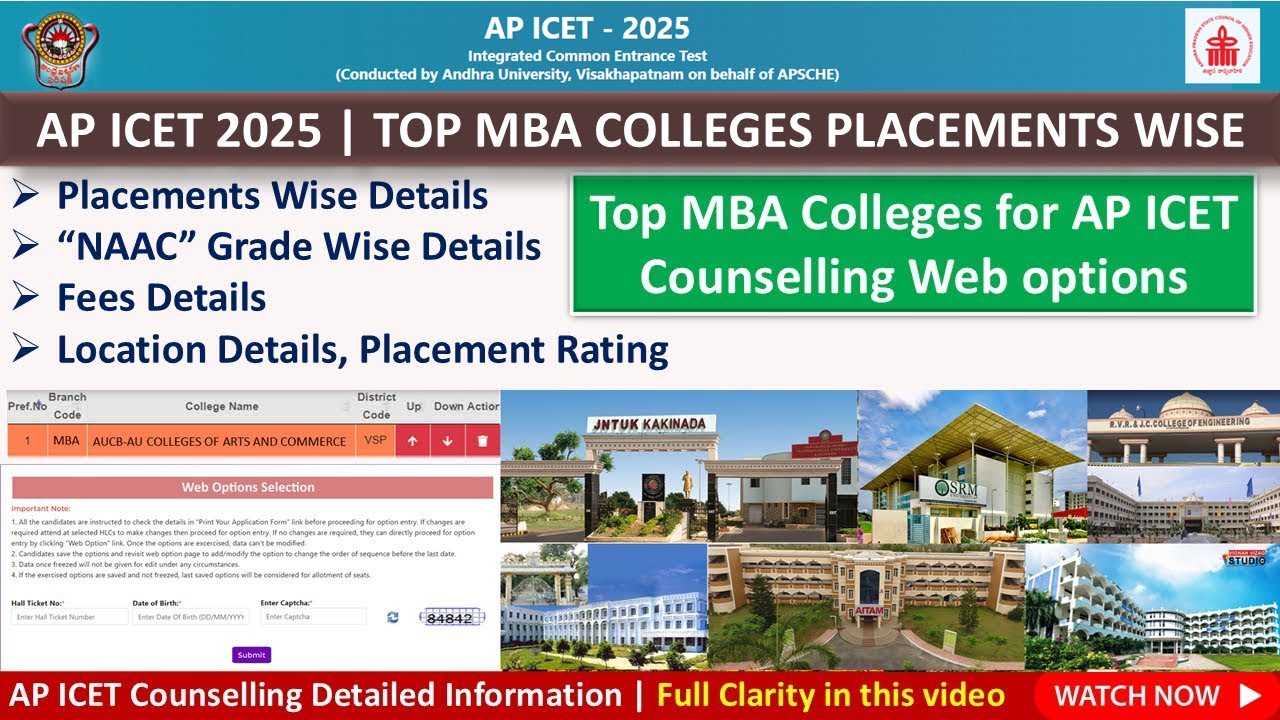 AP ICET 2025 Top MBA Colleges Placements Wise For Counselling Web Options #mbacolleges #apicet