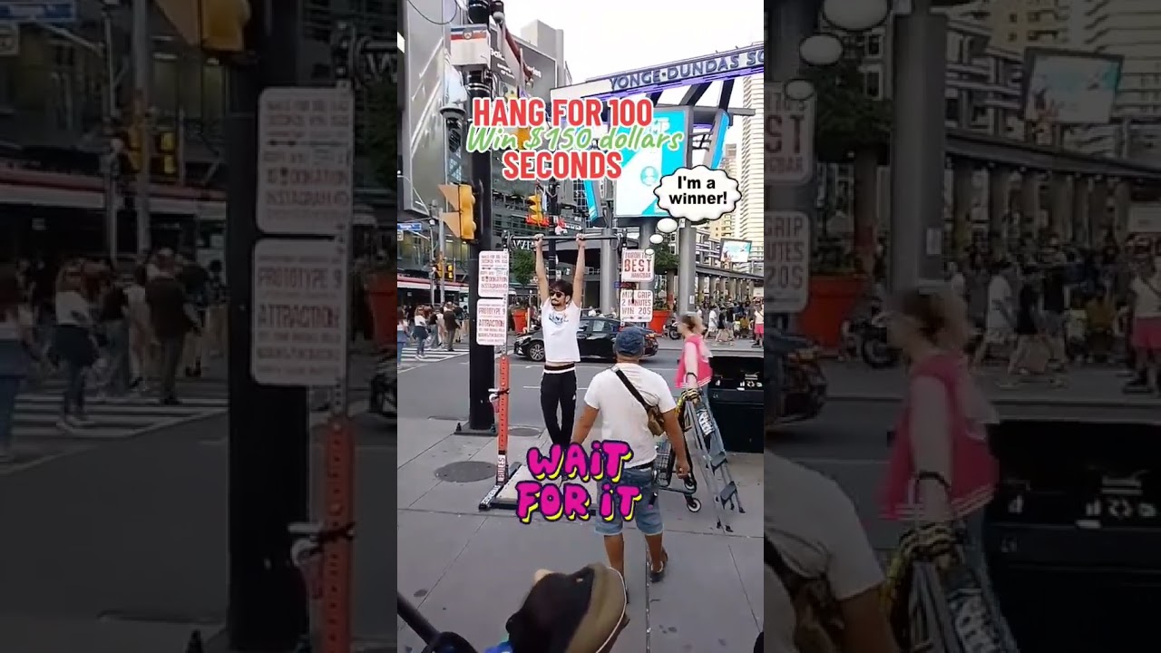 HANG FOR 100 SECONDS WIN $150 #hanging #hangbar #100secondchallenge #toronro