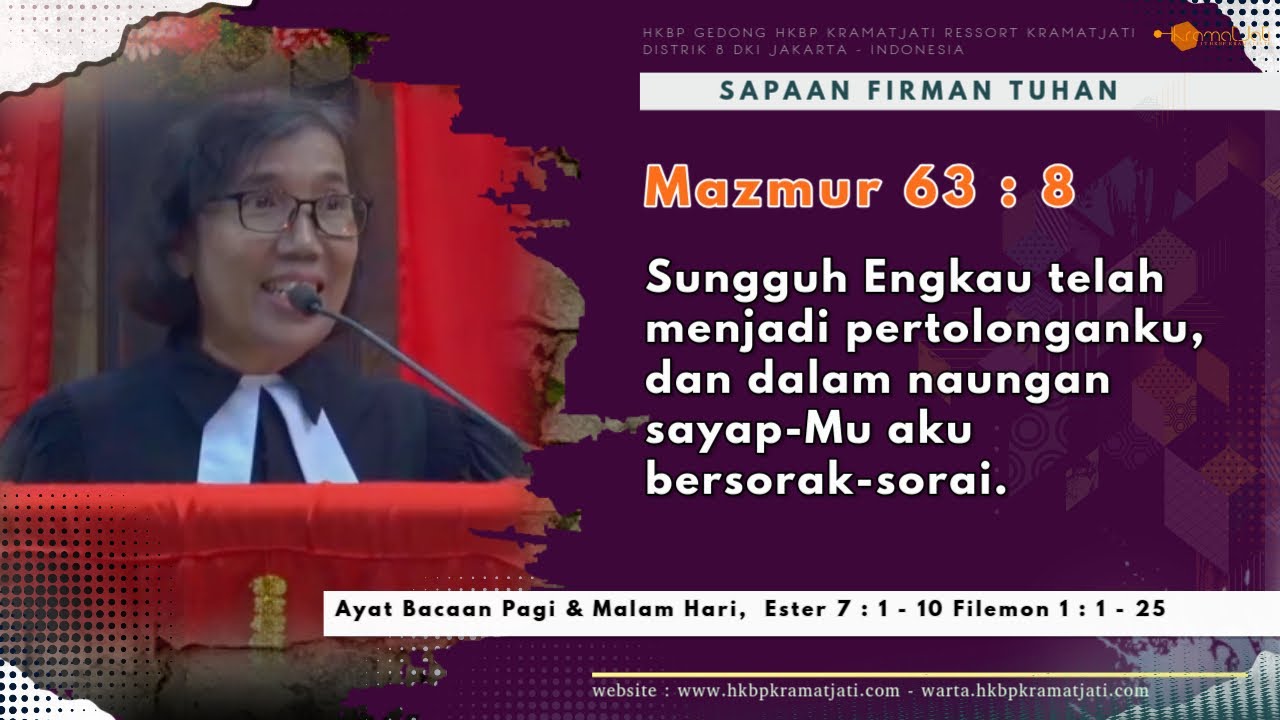 Renungan Harian, Mazmur 63 : 8  ( 7 Agust 2025)  Pdt M.Basa R. Hutabarat #hkbpkramatjati