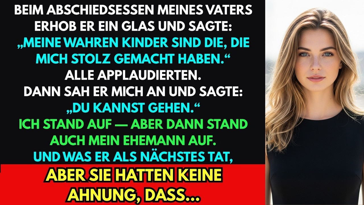 Mein Vater warf mich bei seinem Ruhestandsdinner raus – doch dann stand mein Ehemann unerwartet auf