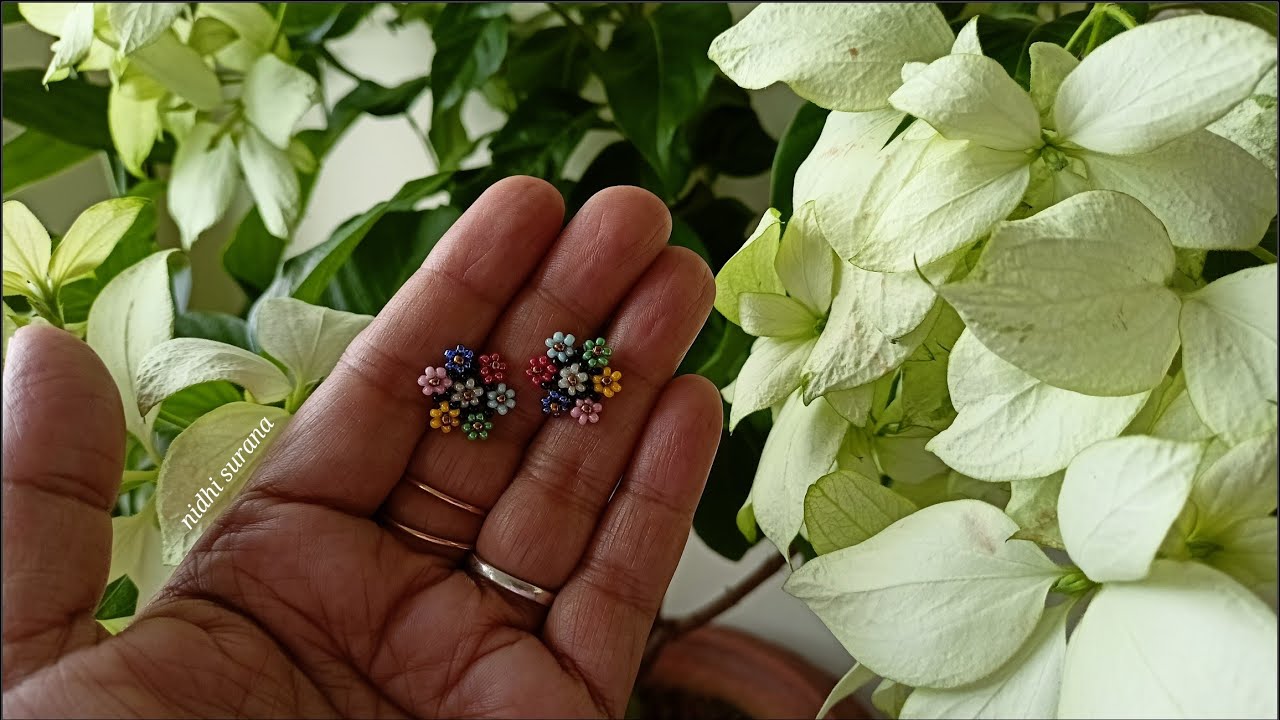 Mini Garden, Post Earrings/How to make Seed bead jewelry/Aretes Tutorial diy