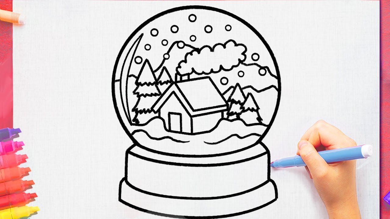 How to draw a SNOW GLOBE step by step