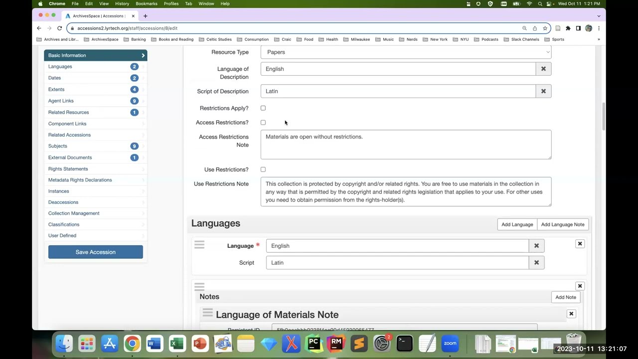 Using the ArchivesSpace Accessions and Assessments Module