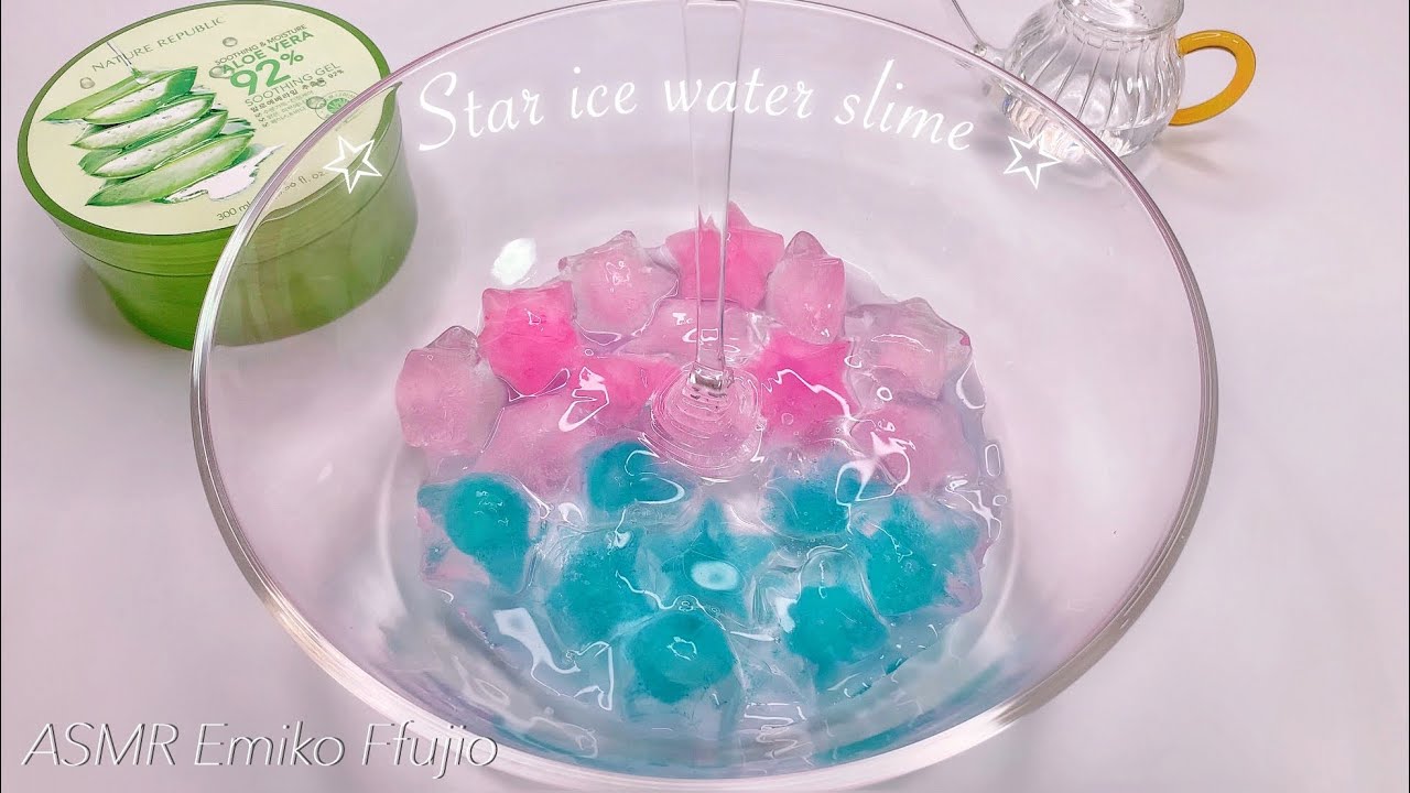 【ASMR】🧊星の氷スライムでたぷたぷスライムを作る💗【音フェチ】별의 얼음 물 슬라임 Star ice water slime No talking ASMR