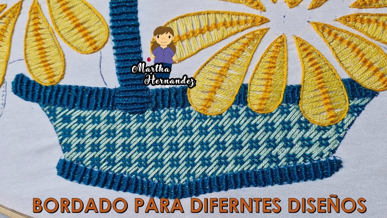 Bordado Fantasía Canasta Crisantemos Hand Embroidery