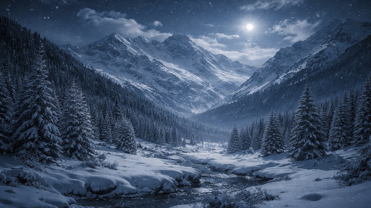Snowy Mountains ❄️ Wind & Snowfall Sounds for Sleep | No Music
