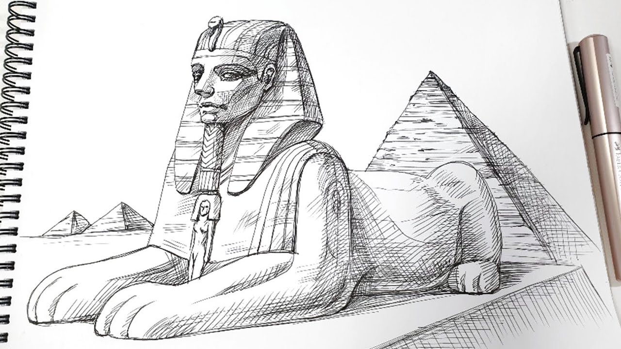 Great Sphinx, Giza - Faber Castell Hexo fountain pen drawing
