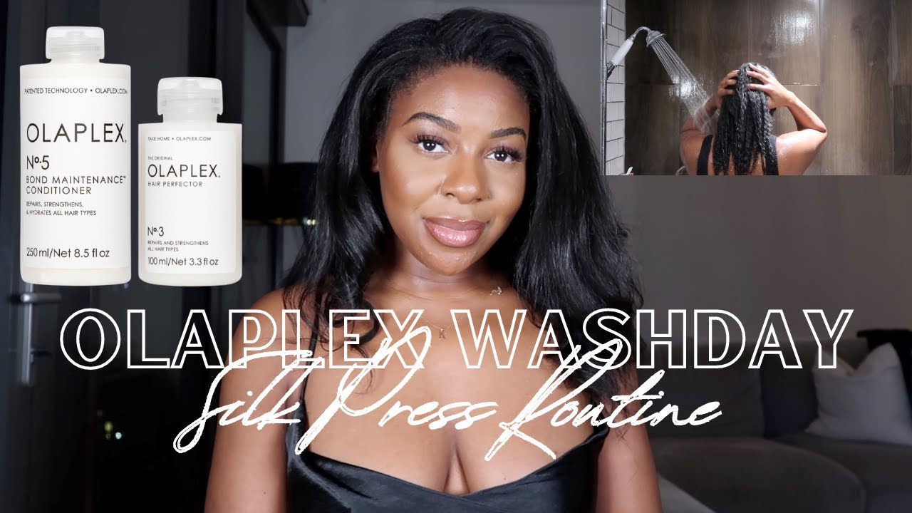 OLAPLEX WASHDAY & SILK PRESS ROUTINE ON TEXTURE RELEASED HAIR | HOW I USE & MINI REVIEW