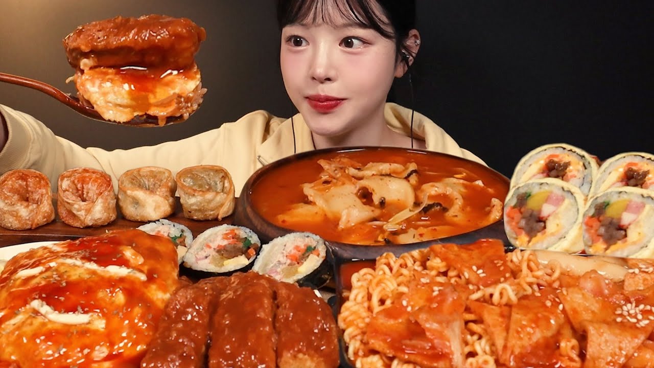 SUB)일어나자마자 분식파티! 김치수제비 돈까스 라볶이 오므라이스 튀김만두 김밥천국 먹방 꿀조합 Bunsik Mukbang Asmr