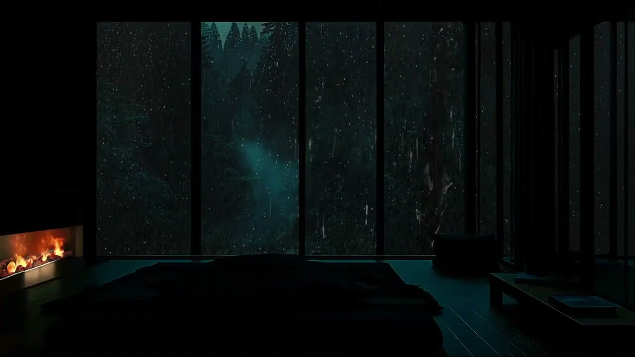 Calming Rain Sounds at a Deep Mountain Cabin 🌧 (No Ads) | Peaceful Dark Bedroom for Deep Sleep