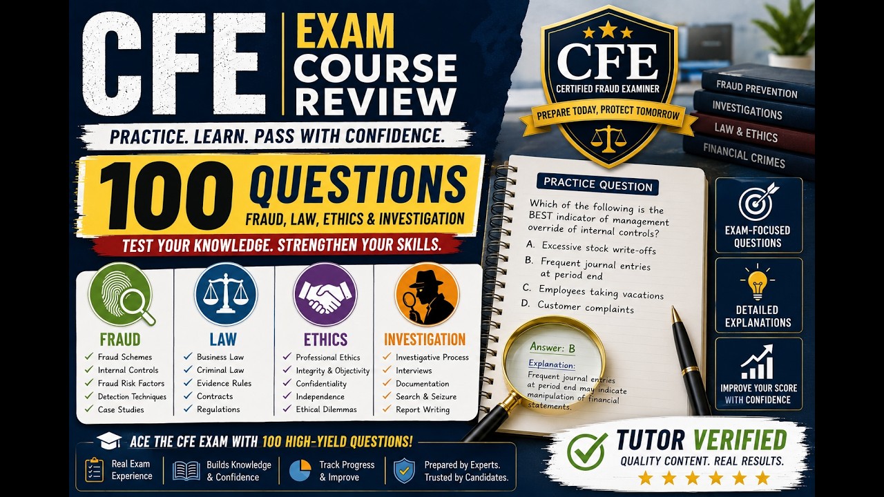 CFE Exam Course Review | 100 Fraud, Law, Ethics & Investigation Questions #cfeexamprep #examprep