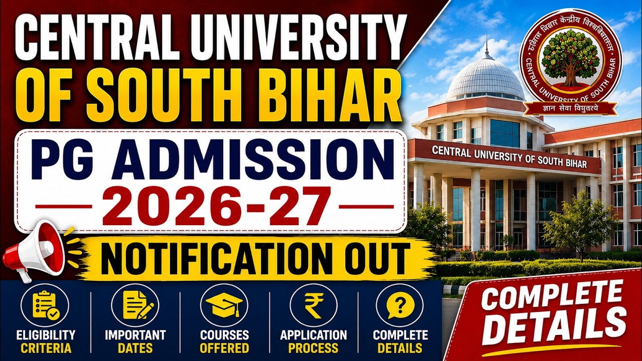 Central University of South Bihar PG Admission 2026 Notification Out | CUSB PG Admission Out 2026
