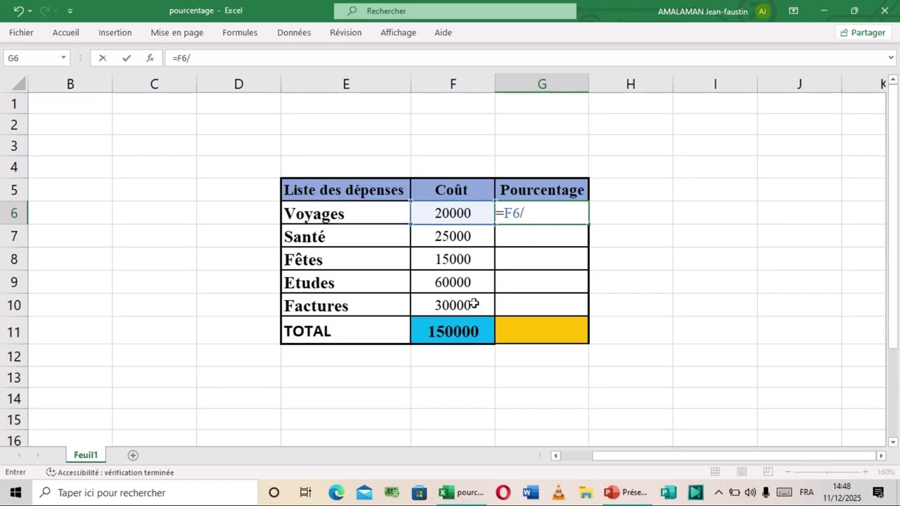 Excel: COMMENT CALCULER LE POURCENTAGE 
