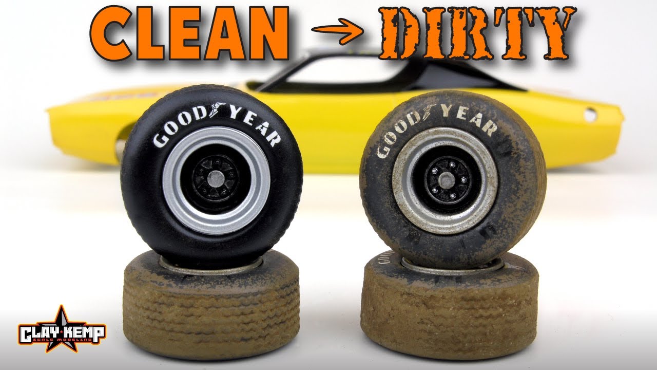 SCALE WEATHERING HOW TO:  Add mud to 1/24  dirt track tires using the chipping method and pigments.