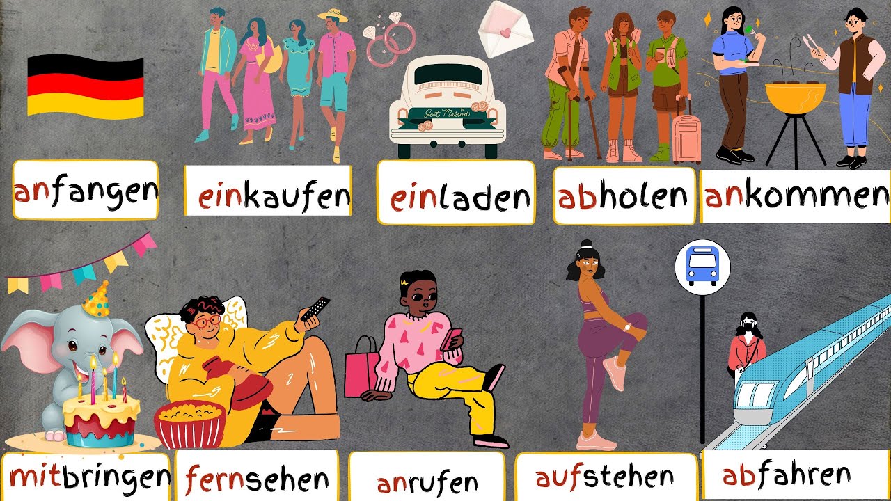 Die 10  Trennbare Verben mit Beispielen A1& A2 part 1 /Useful German  separable verbs with examples