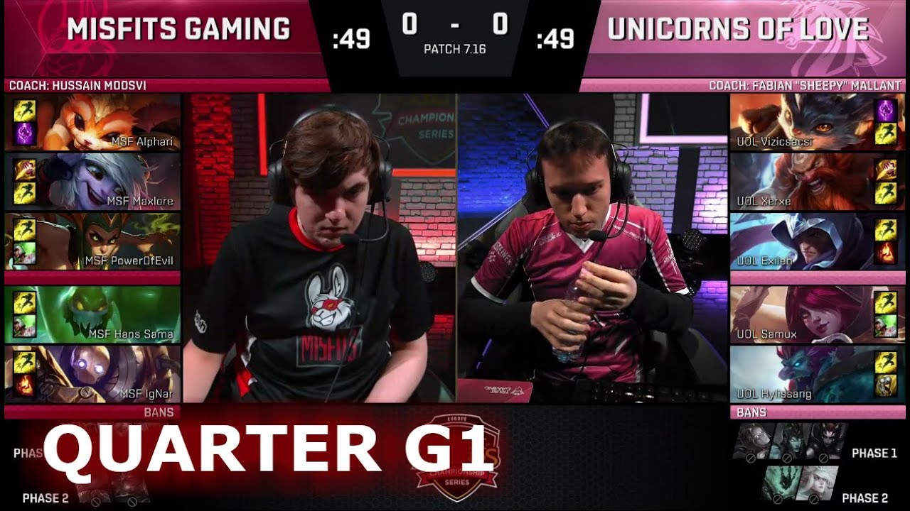 Misfits vs Unicorns of Love | Game 1 Quarter Finals S7 EU LCS Summer 2017 Play-Offs | MSF vs UOL G1