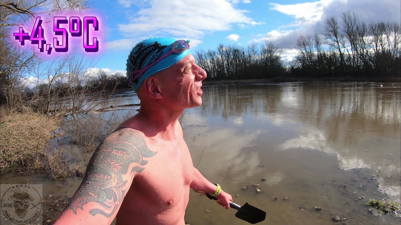 EXTREME HIGH WATER MARCH - THE ICE COLD RIVER IS DANGEROUS THESE DAYS - 11 MINUTES ICE SWIMMING