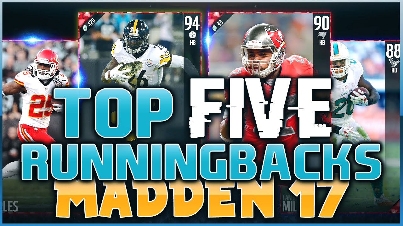 TOP 5 RUNNING BACKS IN MADDEN NFL 17! LEVEON BELL, ADRIAN PETERSON AND MORE! MUT 17 CARD ART