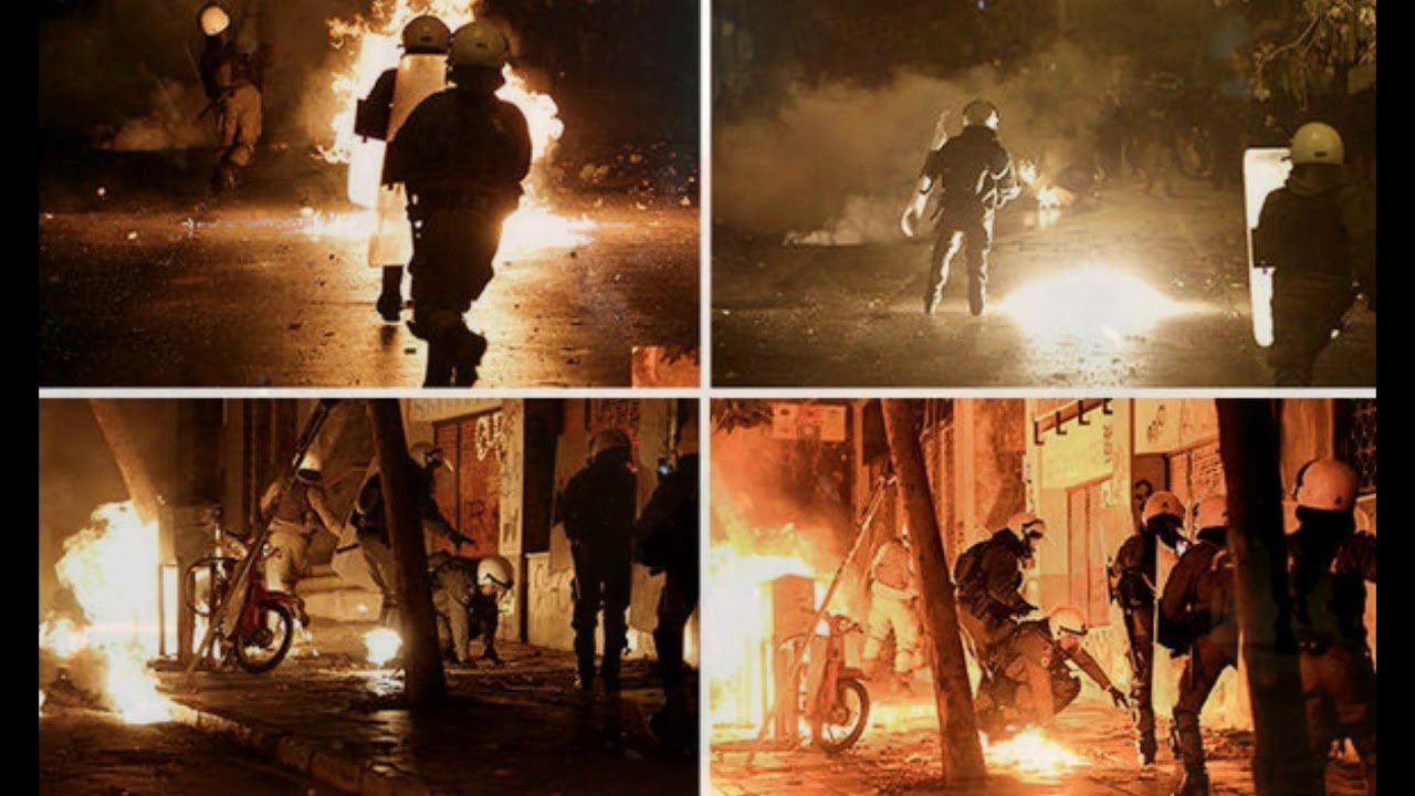 Greece RIOTS Petrol bomb explodes among police amid violent unrest in Athens
