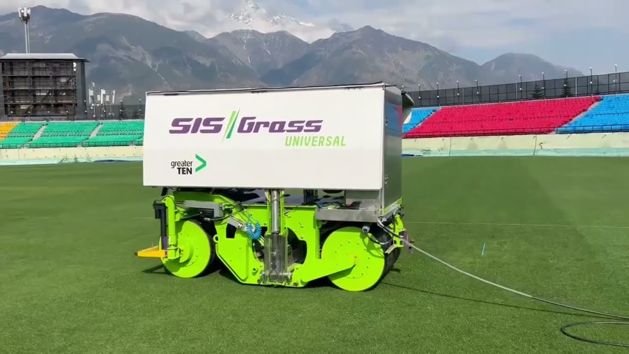 Installing the first Hybrid Cricket Pitch in India at HPCA Stadium, Dharamshala