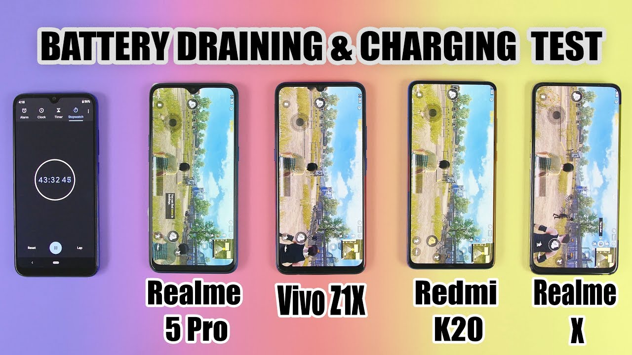 Vivo Z1x Vs Realme 5 Pro Vs Redmi K20 vs Realme X Battery Drain Test & Charging Test!