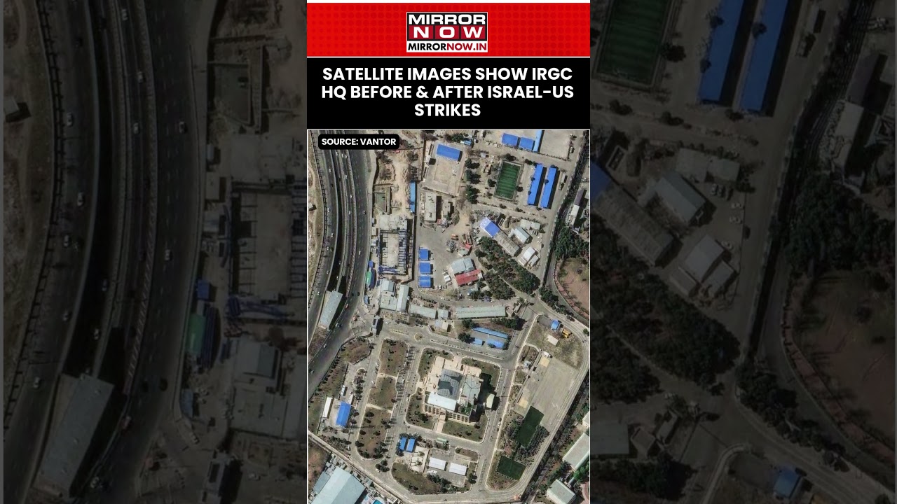 Iran-Israel War: Satellite Images Show IRGC Headquarters Before & After Israel-US Strikes #shorts