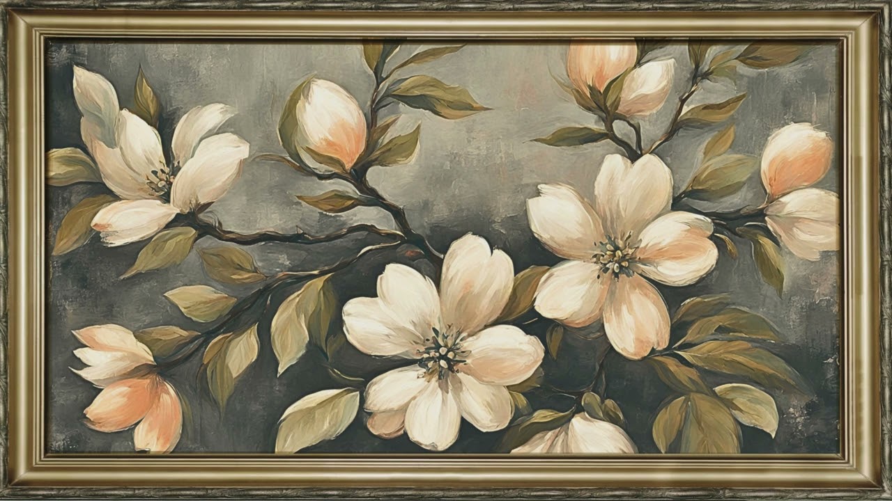 FRAMED TV ART VINTAGE FLOWER SPRING SCREENSAVER BACKGROUND FLORAL PAINTING NO MUSIC WALLPAPER 4K
