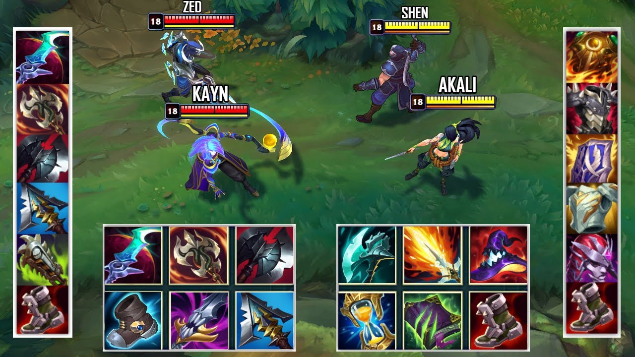 SHEN & AKALI vs ZED & ASSASIN KAYN FULL BUILD FIGHTS & Best Moments!