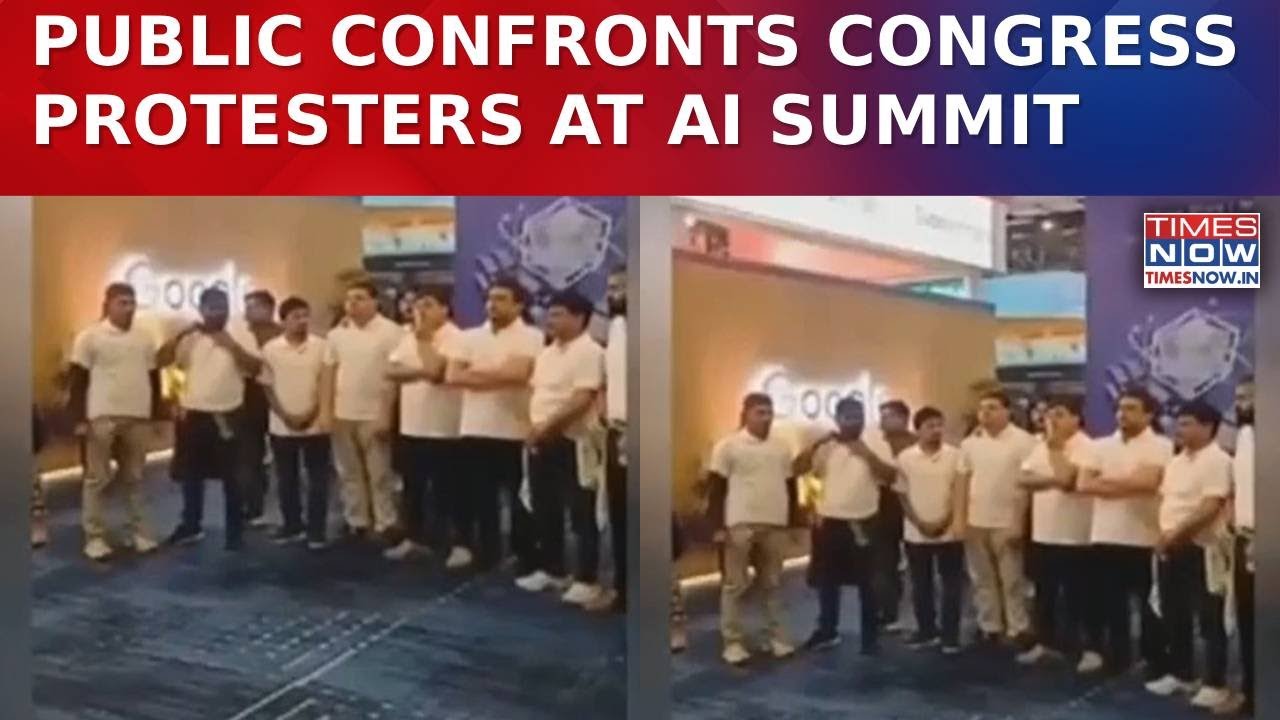 Public Pushback At AI Summit: Congress Protesters Confronted Inside Bharat Mandapam | Watch