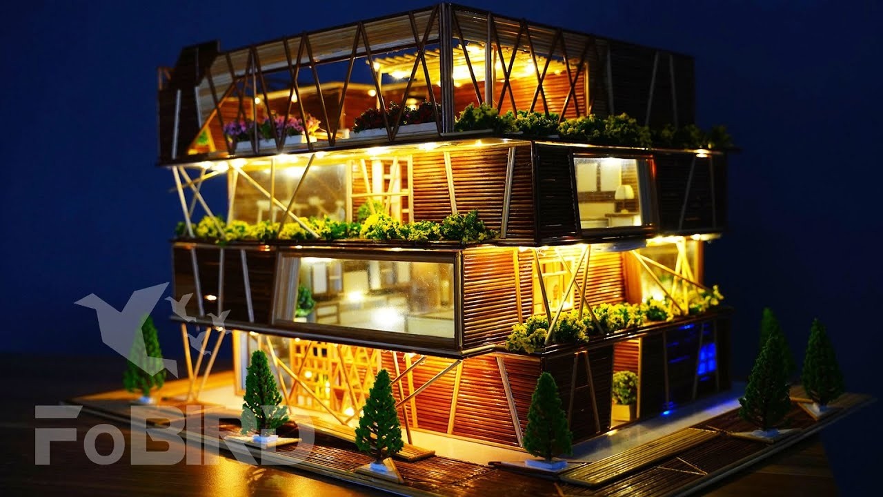 Cómo hacer una maqueta de casa con palitos de madera con iluminación LED