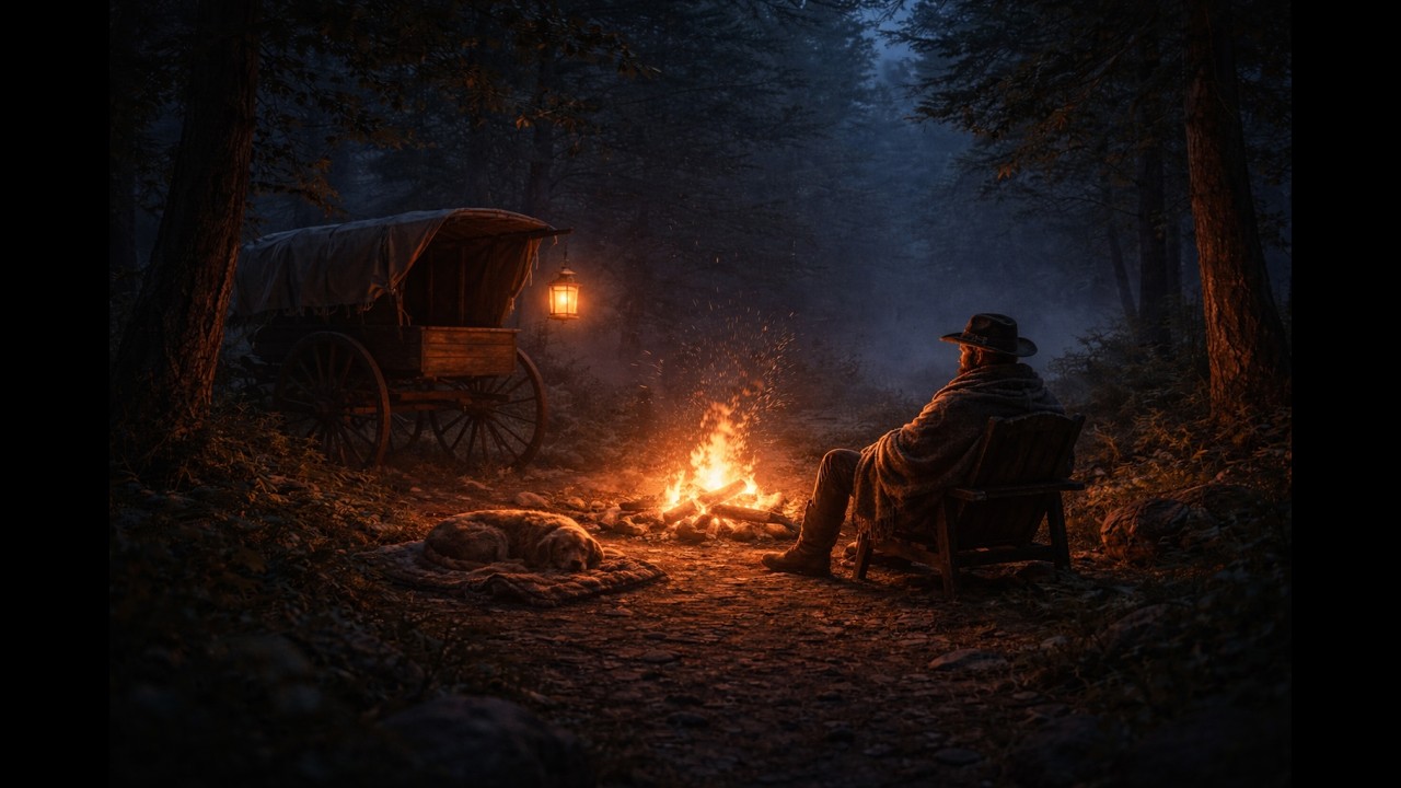 Western 1 Hour Long Relaxation Scene. Crackling Fire, Wind, and Crickets.