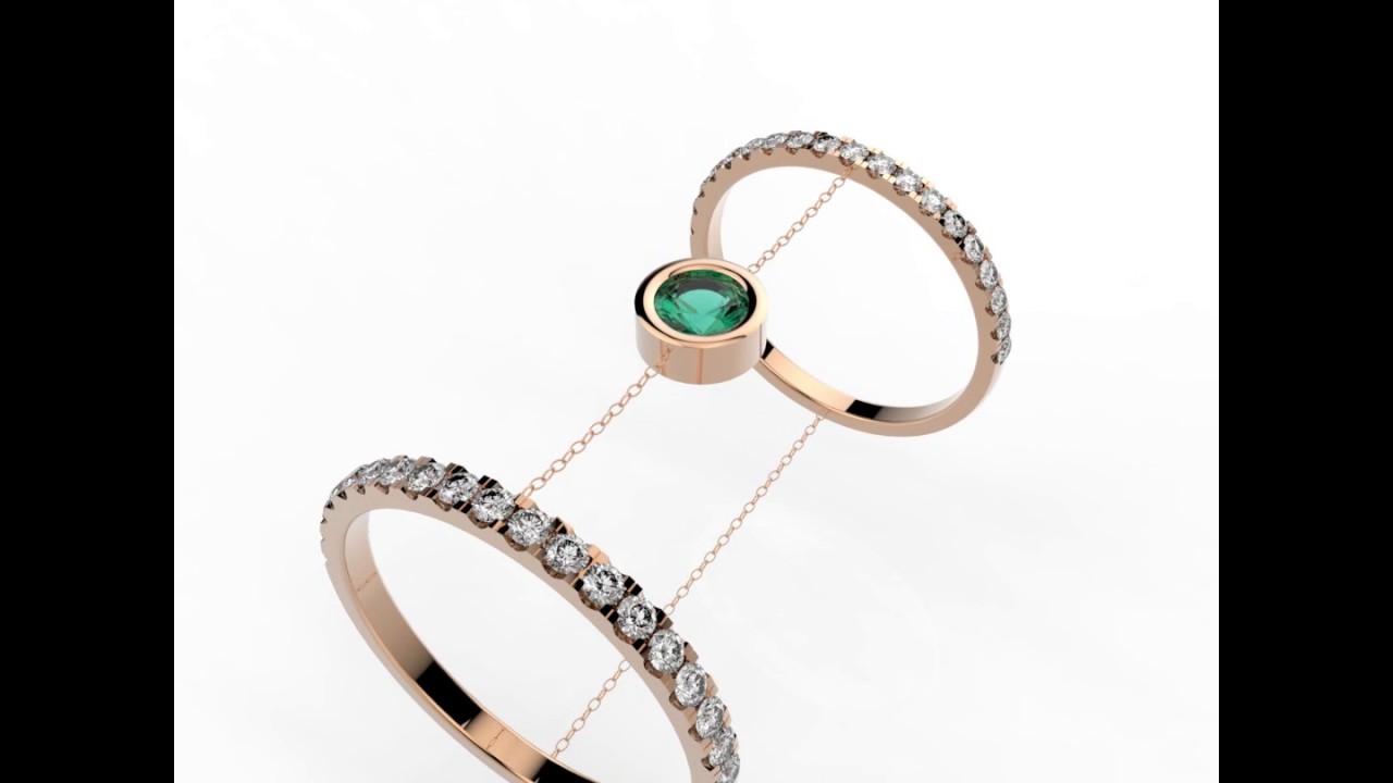 RINGS ROSE Black Gold 18 carats Center Stone Emerald Green , Round & Setting Diamond White ,